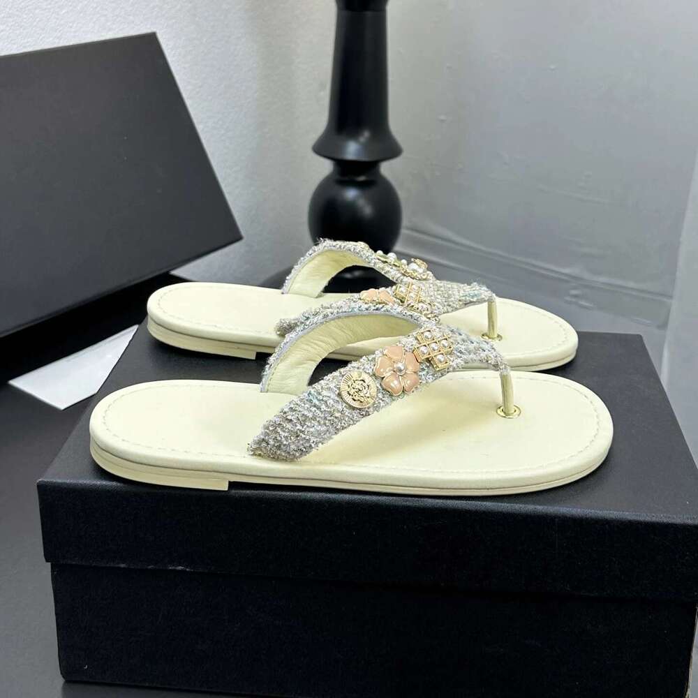 Women Genuine Leather Flip-Flops Low Heels Flower Slippers Summer Slides Leisure Flats Designer Shoes Zapatillas De Mujer