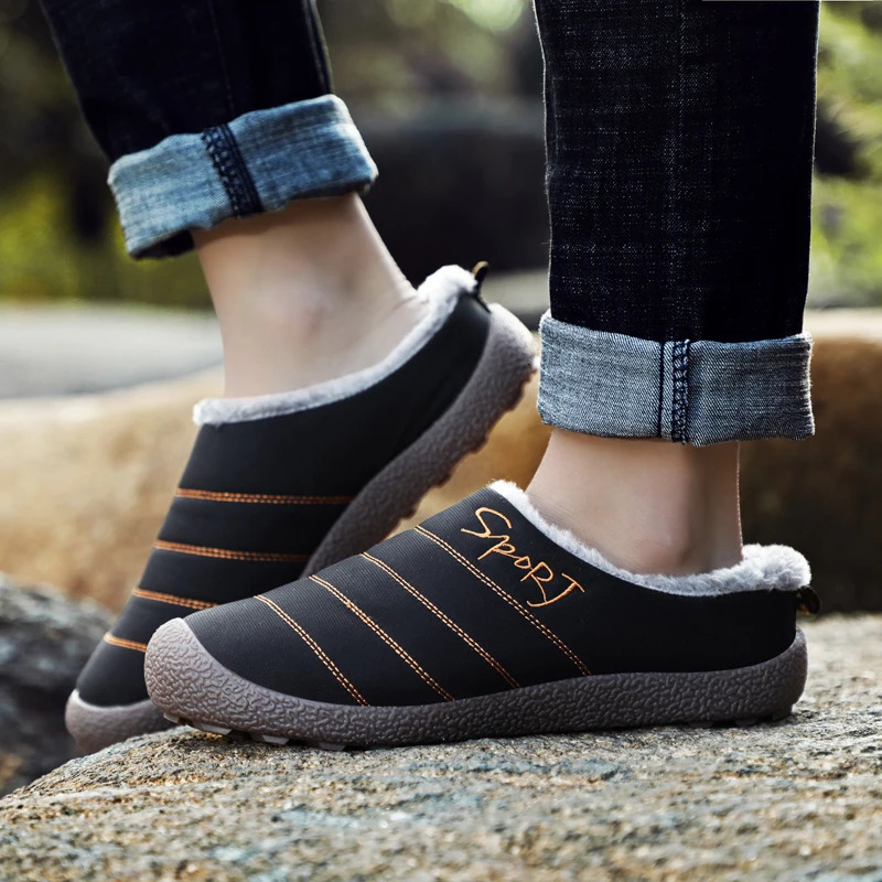 Waterproof Men Slippers Winter Push Velvet Nonslip Cotton Warm Shoes Indoor Outdoor Casual 251121