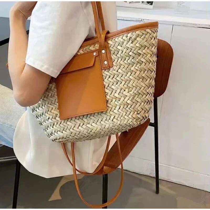Designer bag handbags women new arrival PU leather shoulder bag crescent shape stylish minimalist chic vintage elegant everyday tote casual Straw Beac