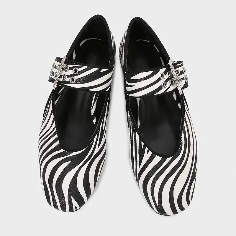 Comfort Zebra Print Mary Jane Shoe Women Fashion Round Toe Wide Strap Metal n Flats Elegant ed Casual Shoes For Ladies 251121