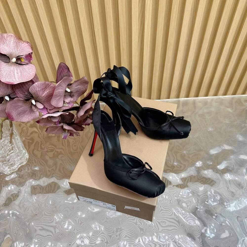 Women Size35-42 Silk Genuine Leather Pumps Super High Heels Butterfly Knot Ankle Strap Designer Shoes atillas De Mujer
