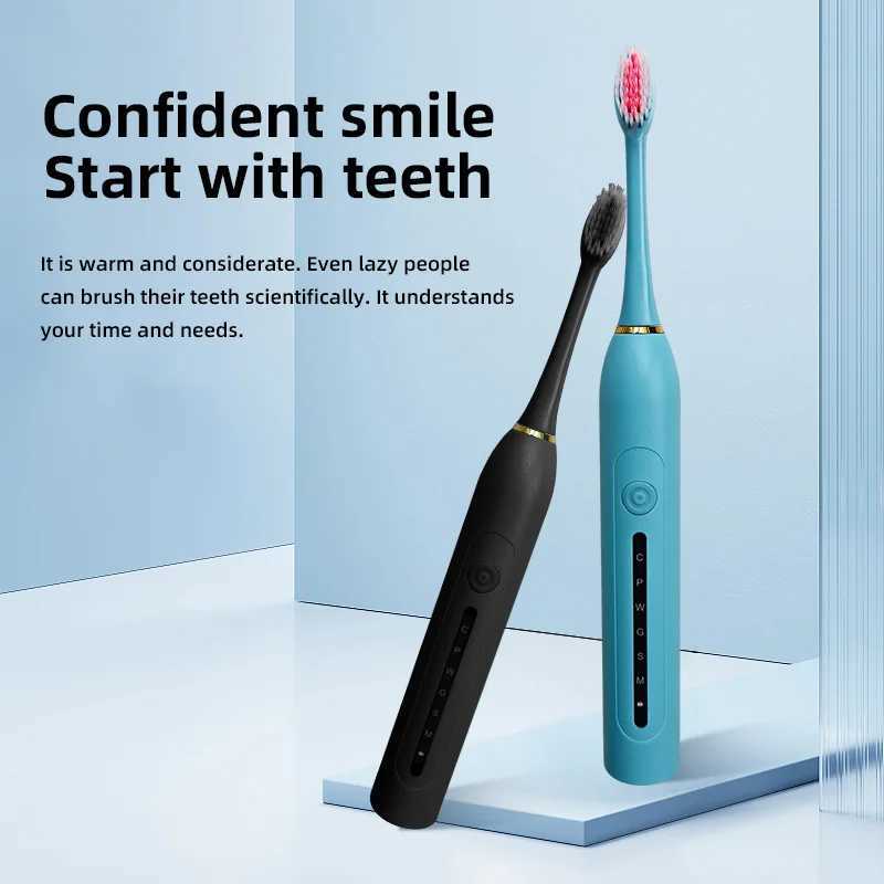 2pcs Electric Toothbrush Charging Six Speed Smart Sonic for Adults and Children Ultra Fine Soft Bristles Waterproof Portable C251121