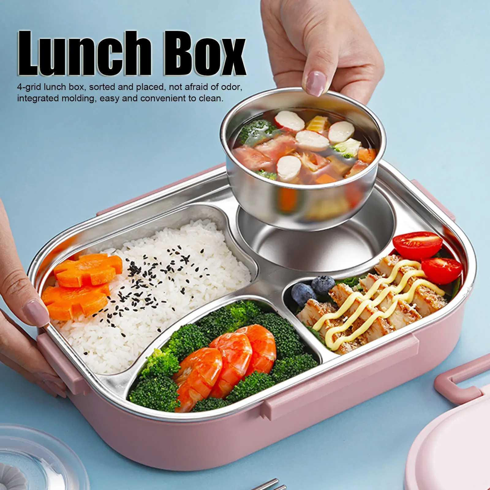Food Storage Container Dinnerware Stainless Steel Lunch Box 4Grid Portable Bento Box Food Storage Container for Student AdultM251121