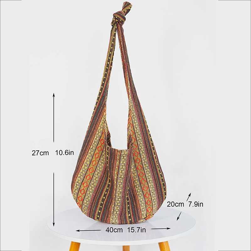 Contrast Color Printed Bohemian Ethnic Style Large Capacity Minimalist Womens Shoulder Crossbody Tote BagT251121
