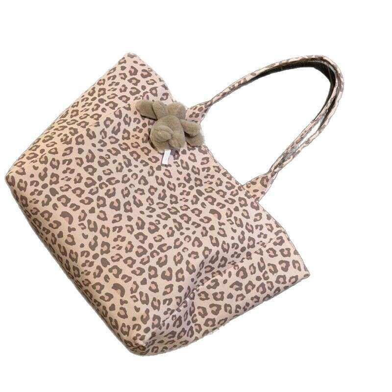 Canvas Bag Large Capacity Shopping Bag Vintage European And American Style INS Leopard Print Canvas For Girls Lazy Casual Single Shoulder C