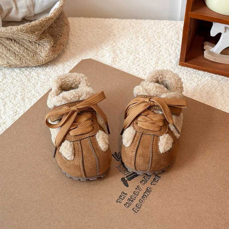 Baby Winter Fashion Round Toe Plus Velvet Girls Cute Flat Short Boots Lightweight Soft and Warm Cartoon Casual Walking ShoesW251121