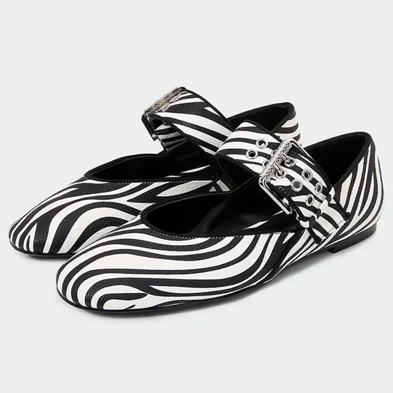 Comfort Zebra Print Mary Jane Shoe Women Fashion Round Toe Wide Strap Metal n Flats Elegant ed Casual Shoes For Ladies 251121