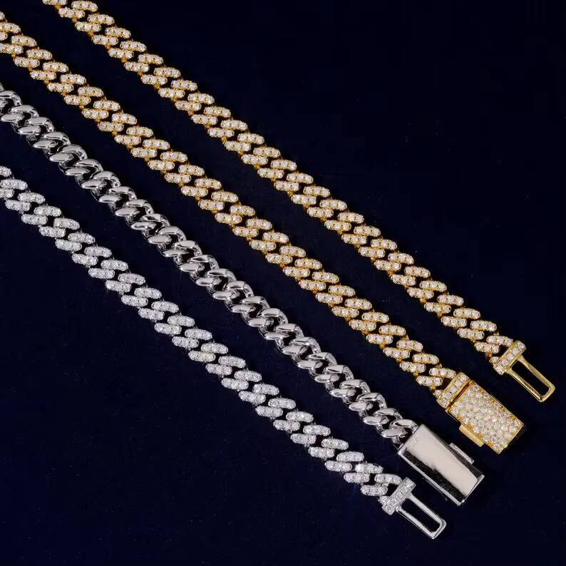 Hip Hop Jewelry Moissanite Bracelet and Necklace 925 Sterling Silver Pass Diamond Test Iced Out 6mm Pill Cuban Link Chain