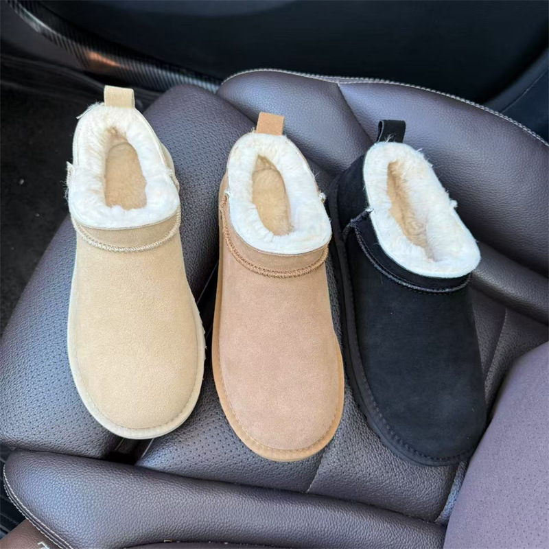 free shipping Designer Snow Boots 2025 New Women's Ultra-Mini Slant Collar Short Tube Low-Top Genuine Cowhide Wool Fleece-Lined Warm Anti-Slip Co