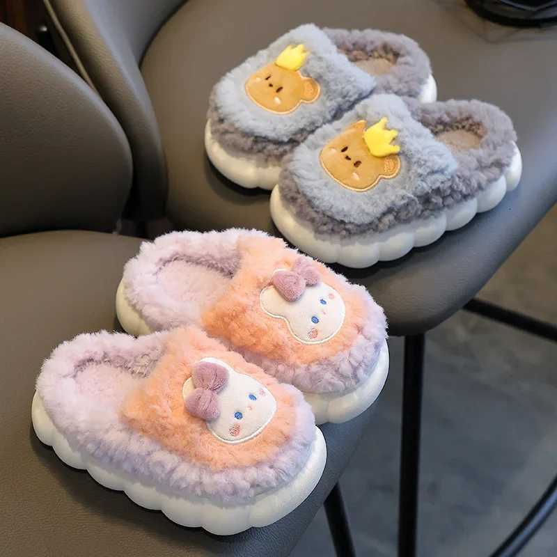2025 Winter CHIldrens cute Cotton Home Slippers Girls Snow Non Slip Warm Baby Slippers Pink Blue Size 24-41W251121