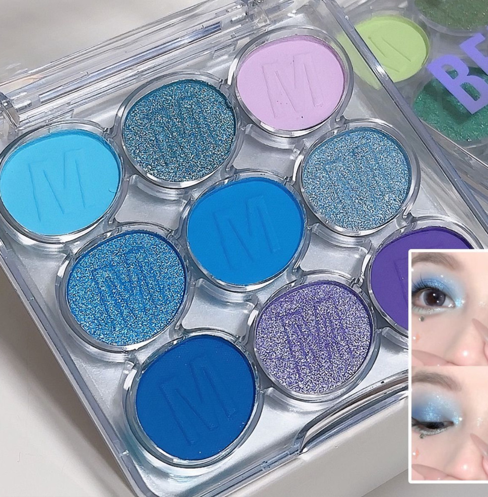 Color makeup Miss lara Nine color eye shadow plate Pearlescent fine glitter blue green purple stage makeup eye shadow 240709