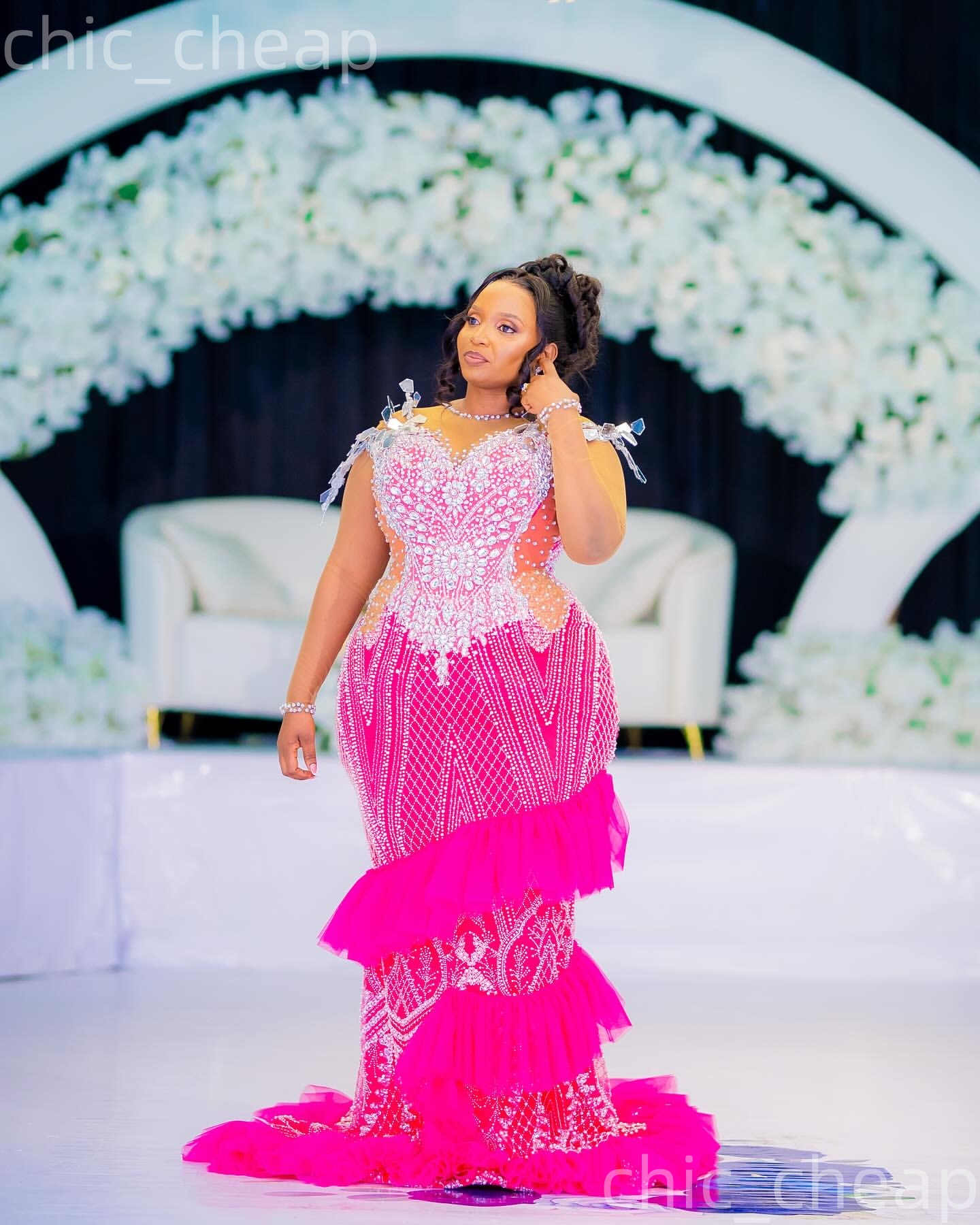 Aso Ebi Fuchsia Mermaid Prom Dresses 2026 Beaded Crystals Sequined Evening Formal Party Second Birthday Engagement Gowns Plus Size Dress For Special O