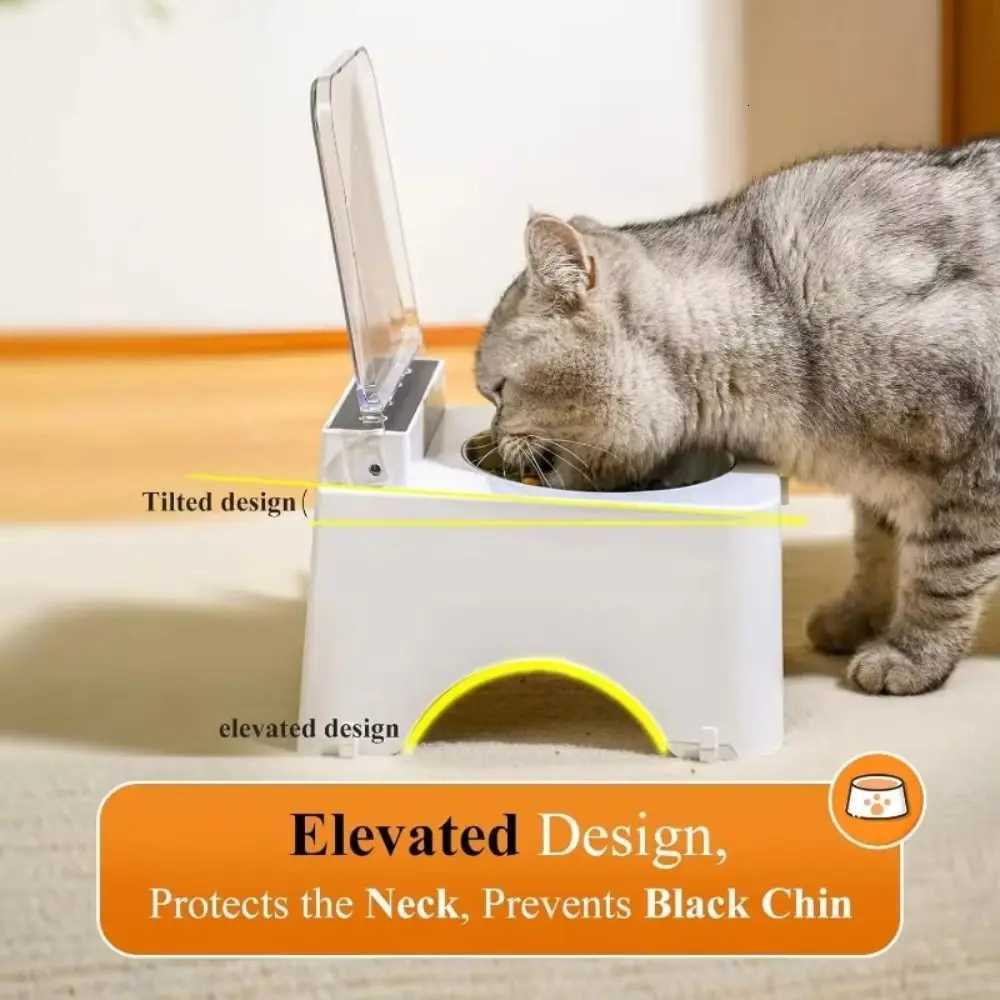 Dust-proof Smart Cat Bowl Protect Neck Flip Automatic Cat Food Dispenser Detachable Raised Infrared Sensor Pet Feeder DogsM251121 - view 5