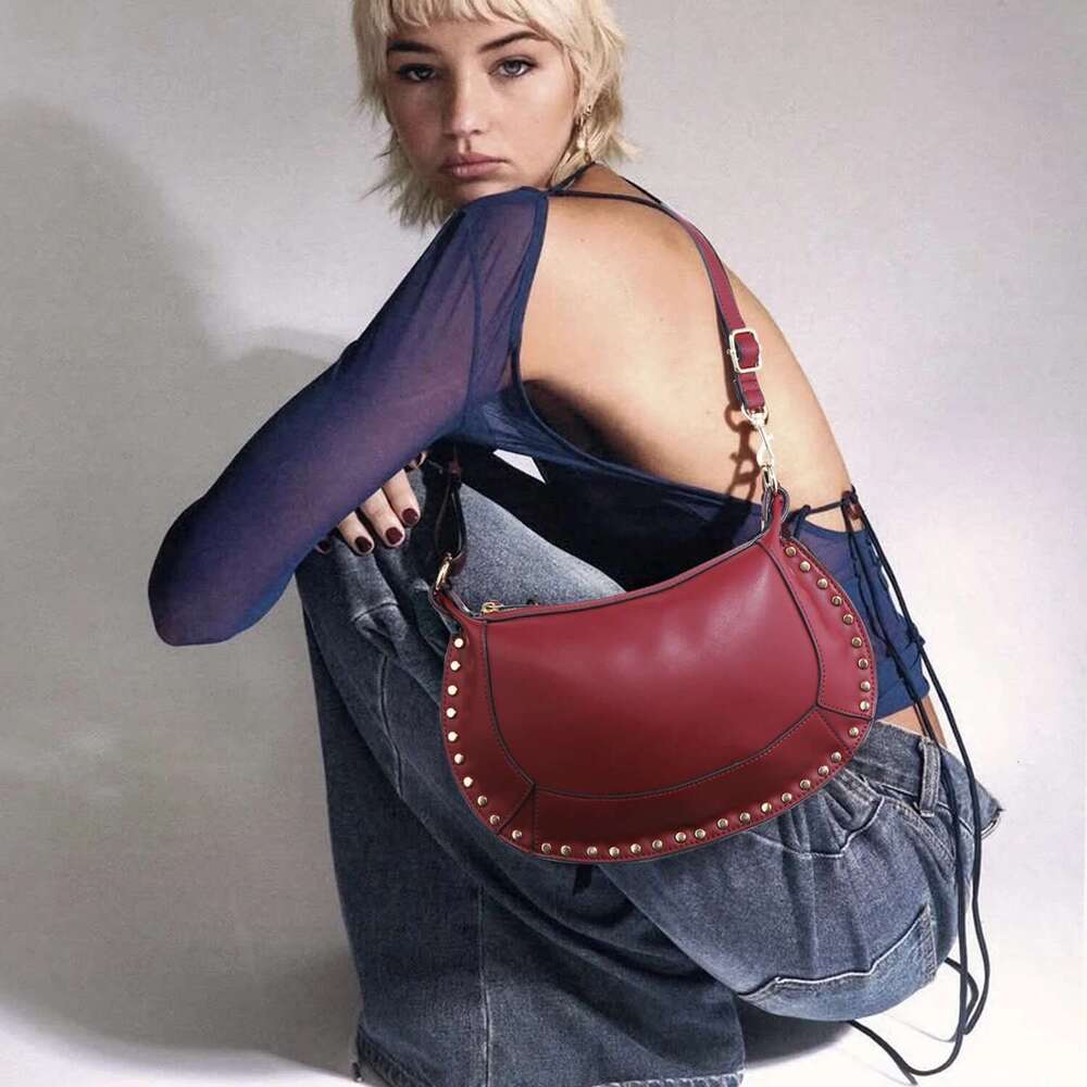 Fashionable Studded Baguette Punk Inspired Wome S Small Moon Shoulder Bag Designer Handbags Streetwear