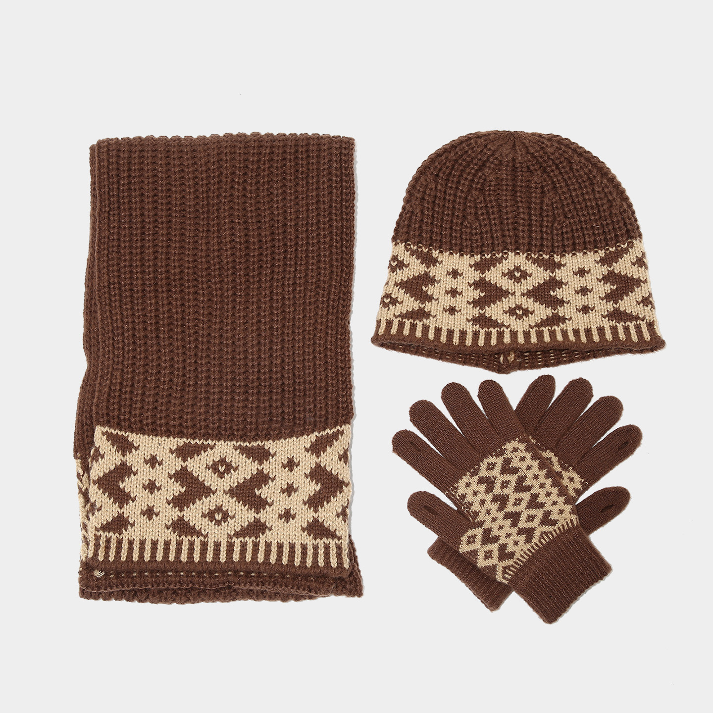 Autumn Winter Hat Warm Knitted Pullover Hat Scarf Gloves Three-Piece Set for Women Ethnic Style Fashion Ear Protection Cold-Proof Set Trendy free ship