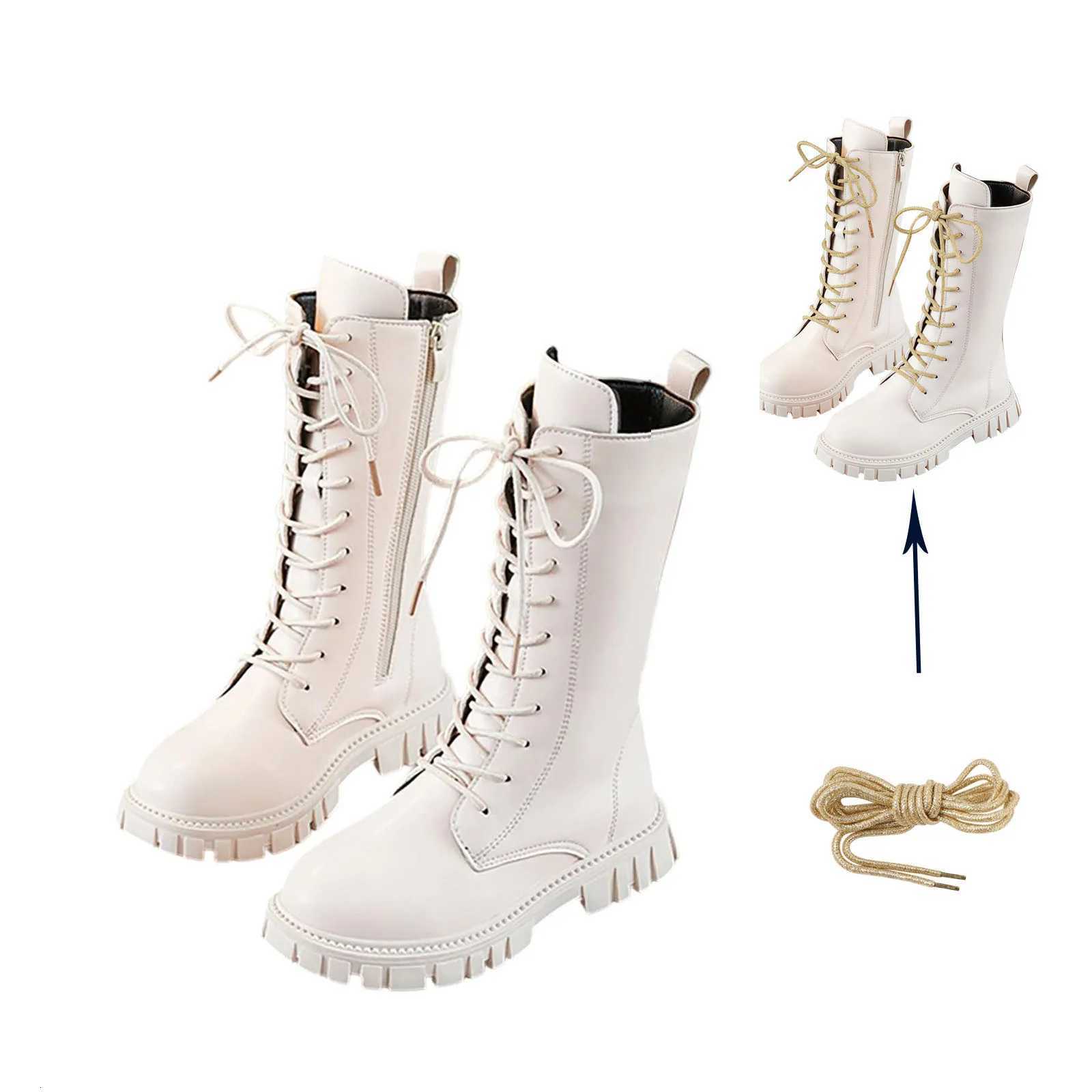 Anti-Slip Winter Boots for Teen Girls Punk Gothic Ankle Boots Daily Wear Mid-Calf Faux Leather Combat Boots with Side ZipperW251121