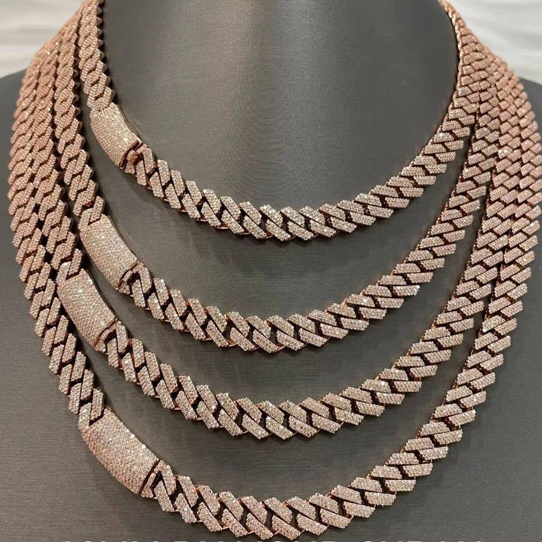 Hot Selling Hip Hop Iced Out VVS Moissanite 10mm Mens 925 Silver Cuban Link Chain Necklace