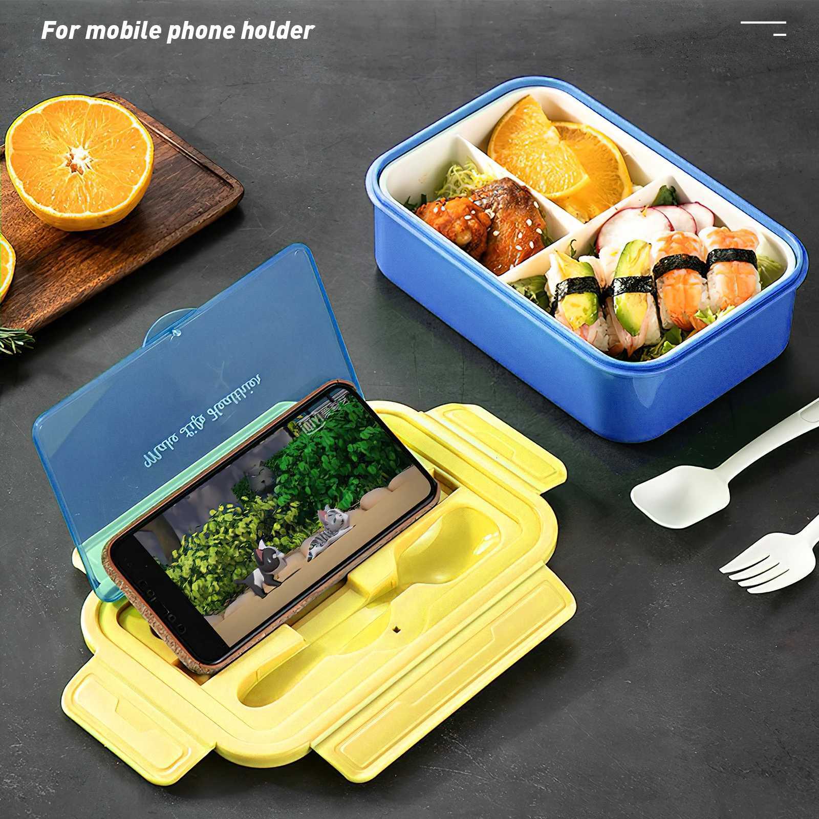 Portable Plastic Bento Lunch Box Leak-proof Microwave With Fork Spoon and Spoon Box Food Container School Travel Office PicnicM251121