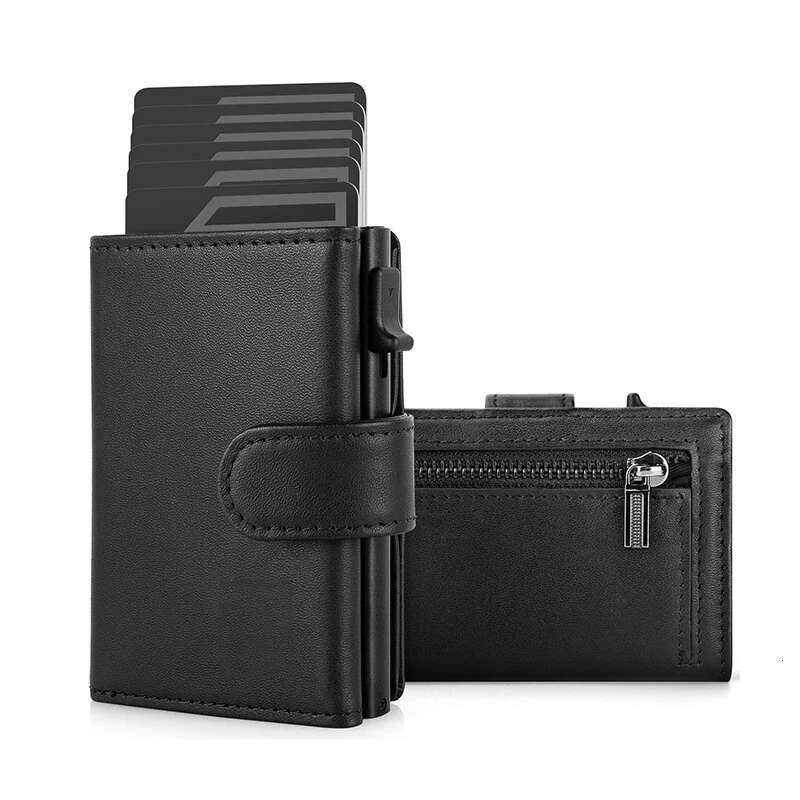 YATBEST Holder Wallet Slim Minimalist Pop Up Leather Men Wallets RFID Blocking Metal Bank Card Case With Coins Pocket Card Holder