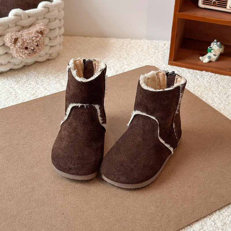 New designer shoes Girls Suede Low Boots Autumn Winter New Baby Girl Cotton Boots with Fleece Lining Warm Boots Non Slip Cotton Shoes