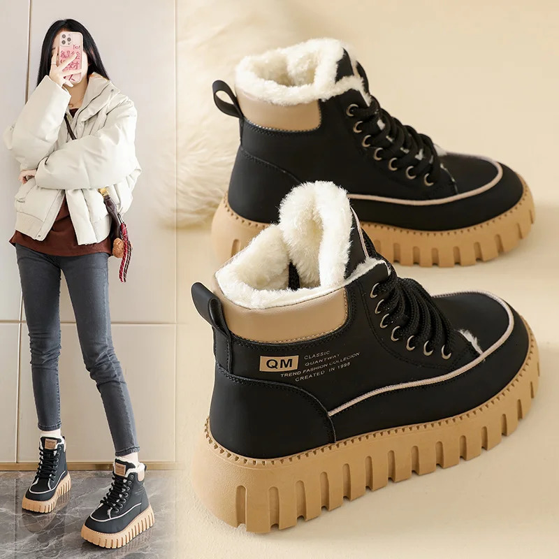 Winter cotton shoes hightop fleecelined sneakers snow boots fashionable and versatile KT2816 251121