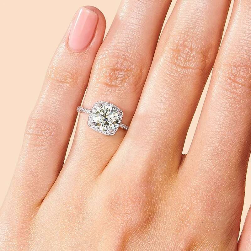 GRA 0.5ct 1ct D Real Moissanite Dia Wedding Halo square Rings for Women Original Sterg Sier Fine Jewelry