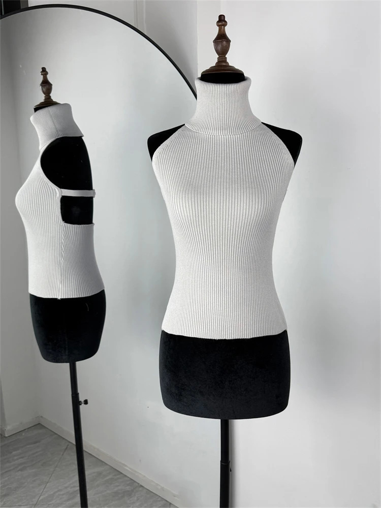 Trendix Knit Tank Top Sets For Women Fashion High Neck Vest And Long Sleeve Shawl 2 Piece Suits Sexy Backless Knitwear Top Femme251120