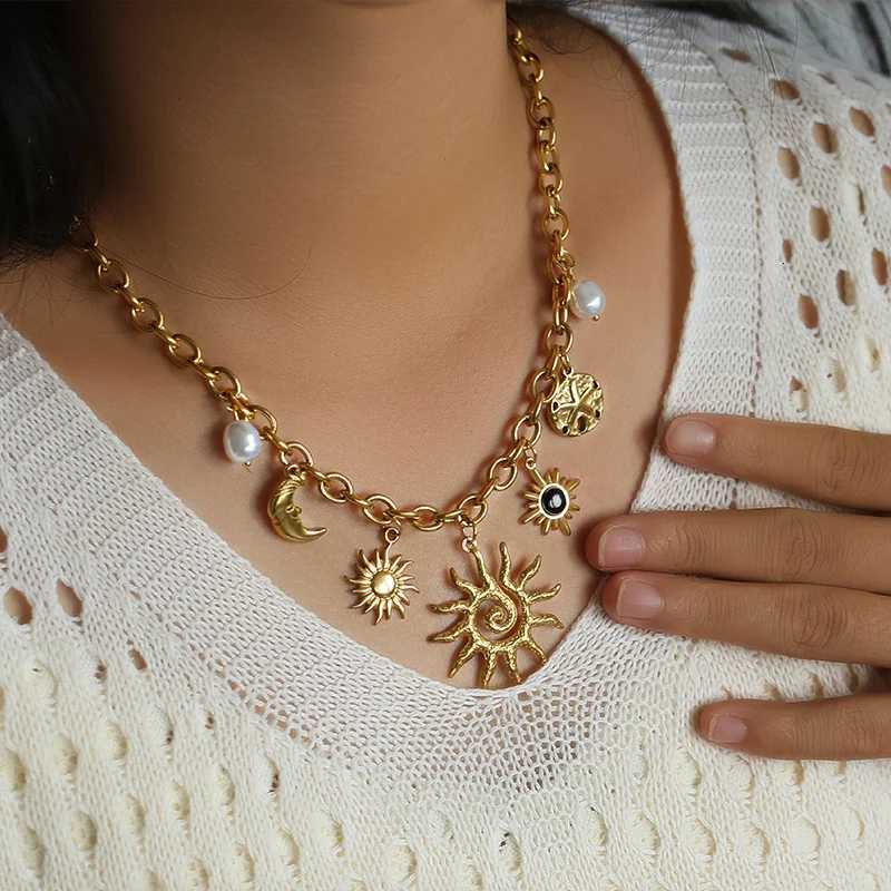 EILIECK 316L Stainless Steel Sun Heart Flower Pendant Necklace 18K Gold Plated Accessories Charm Handmade Jewelry For Women GirlXJ251121