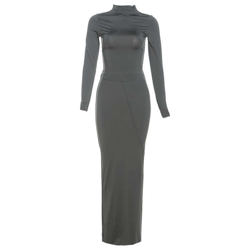 hoodie Women's Wear Winter New Women's Fashion Casual Half High Collar Long Sleeve Solid Color Slimming Skirt Set jacket