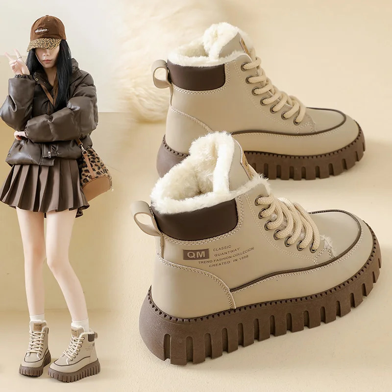 Winter cotton shoes hightop fleecelined sneakers snow boots fashionable and versatile KT2816 251121