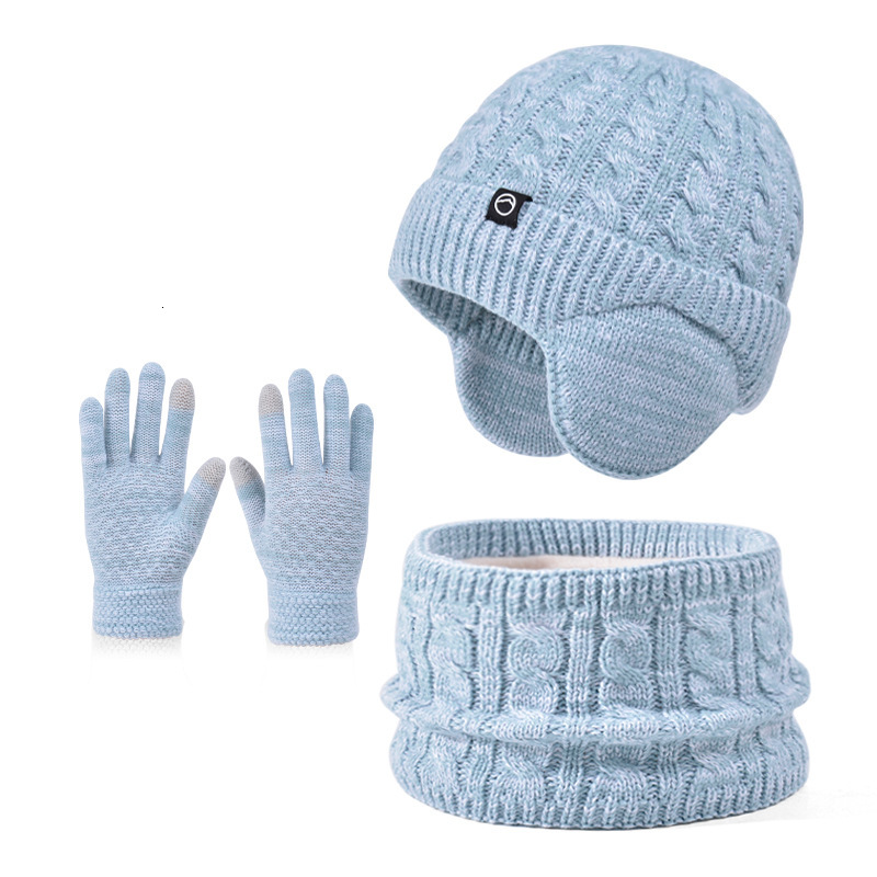 Children's Hat Winter Gloves Warm Three-Piece Set Fleece-Lined Ear Protection Pullover Hat Boys and Girls Outdoor Cold-Proof Knitted Wool Hat fre