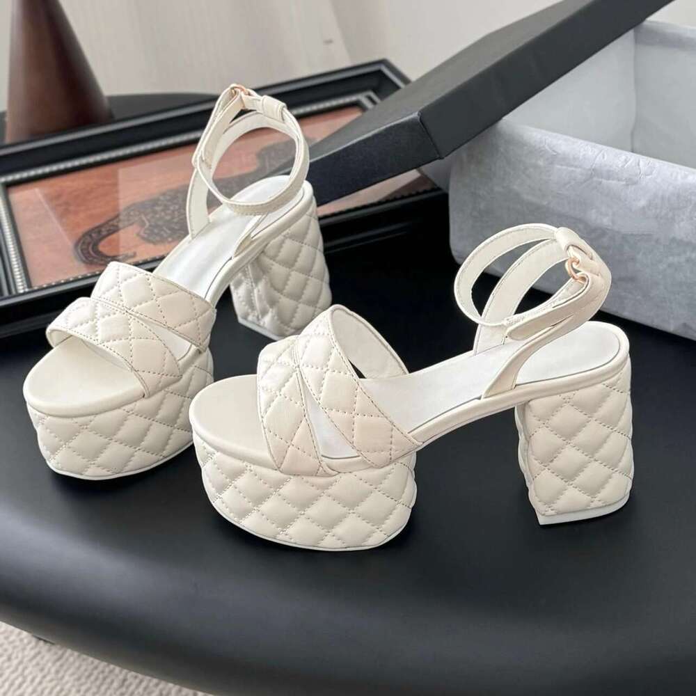 2025 Newest Summer Top Quality Genuine Leather Open-Toe Platform High Heel Buckle-Strap Woman Sandals Banquet Pumps Botas Mujer