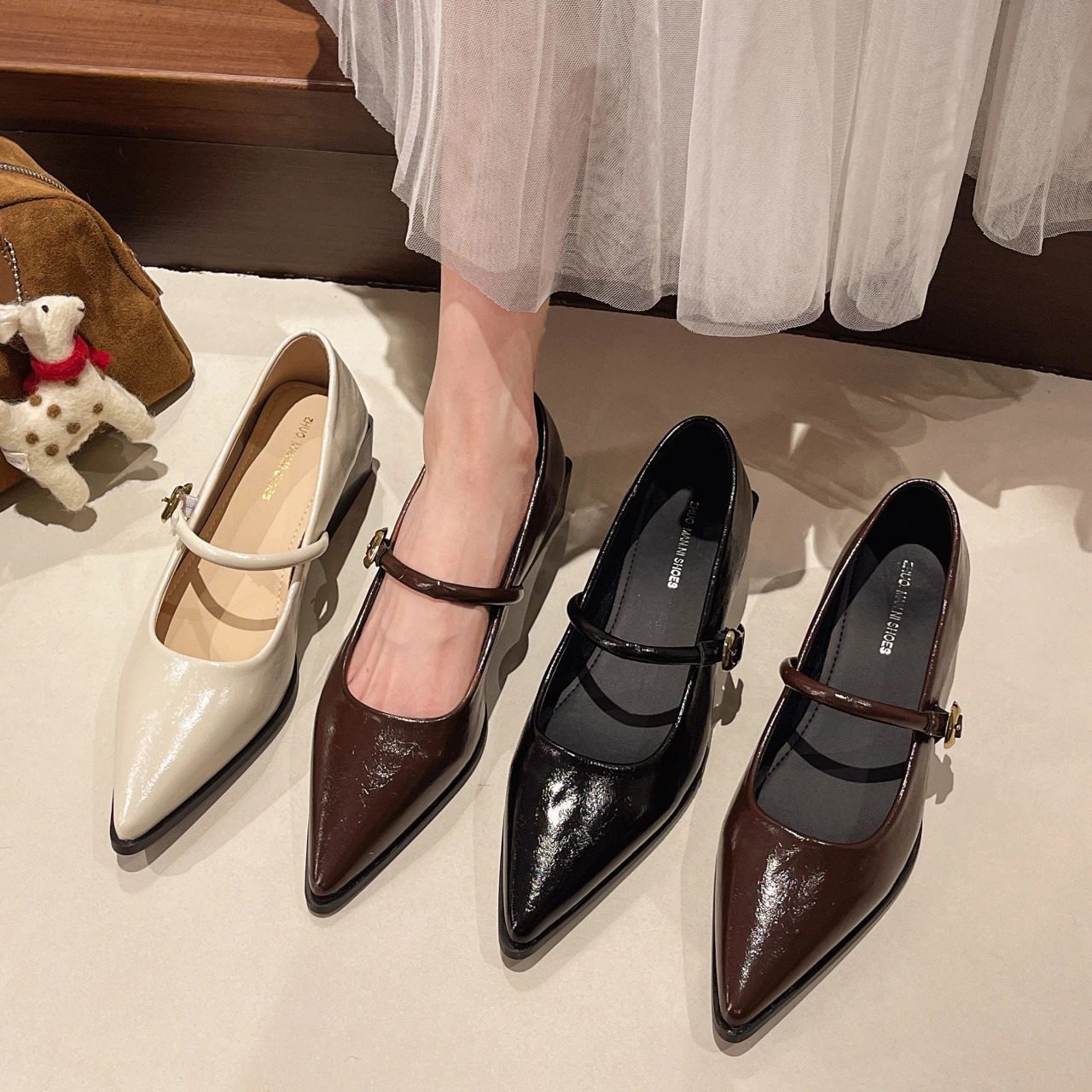 Retro Style Thick Heel Women Mary Jane Shoes Fashion Shallow Pointed Toe Ladies Comfort Office Pumps Footwear Low 251121
