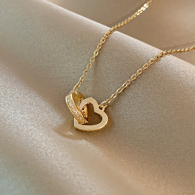 Double loop heart clavicle chain light moissanite chain designer necklace designer necklace for woman diamond chain luxury jewelry women mens necklace - view 3
