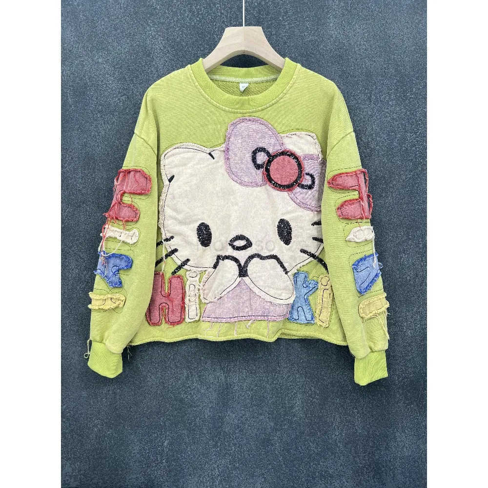 Sanrio Hello Kitty Plus Size Womens Sweatshirt 2025 - Oversized Color Block Crop Top H251121