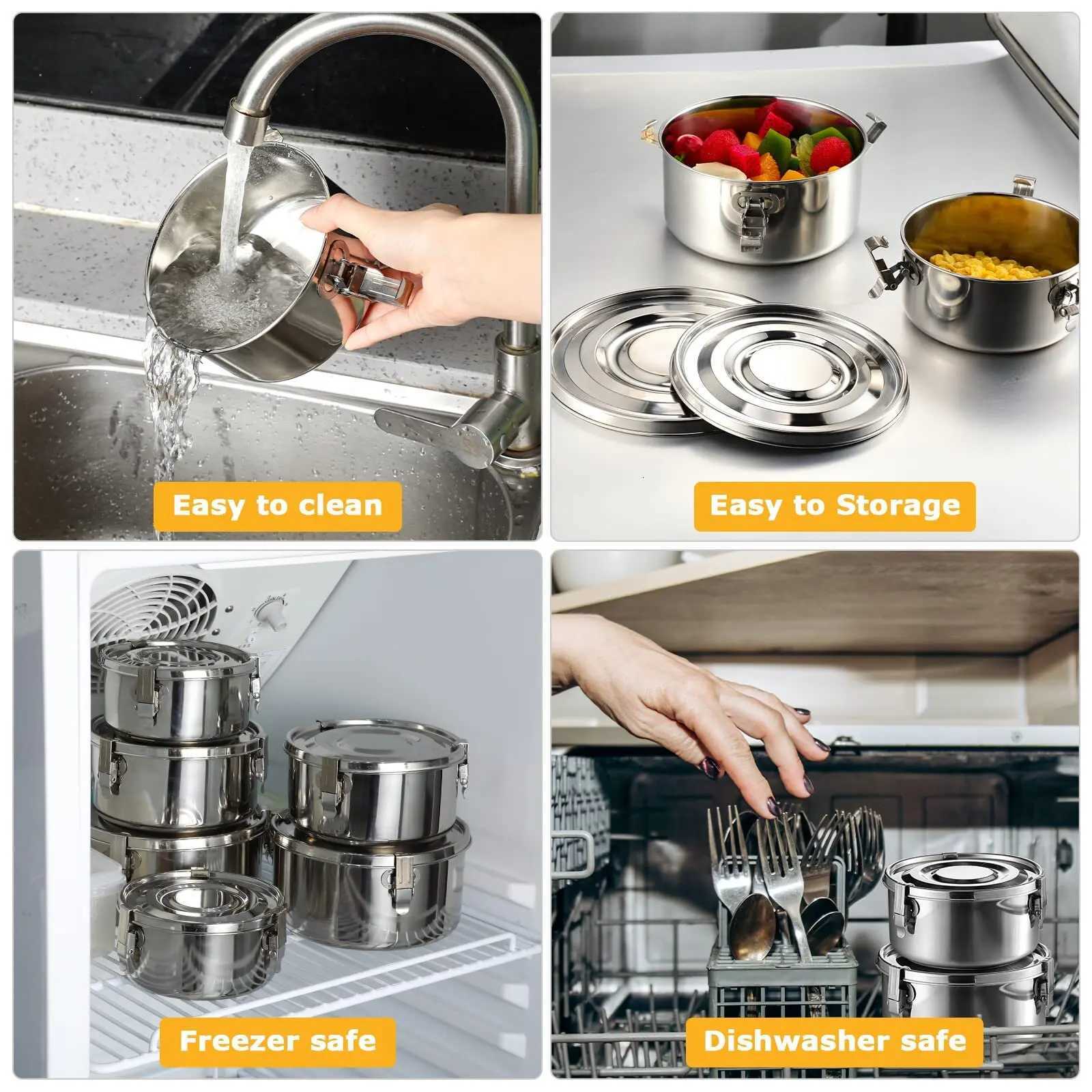 3/1PCS Stainless Steel Round Lunch Box with Lid Portable Leak-Proof Bento Boxes Food Storage Container Camping Picnic ContainersM251121