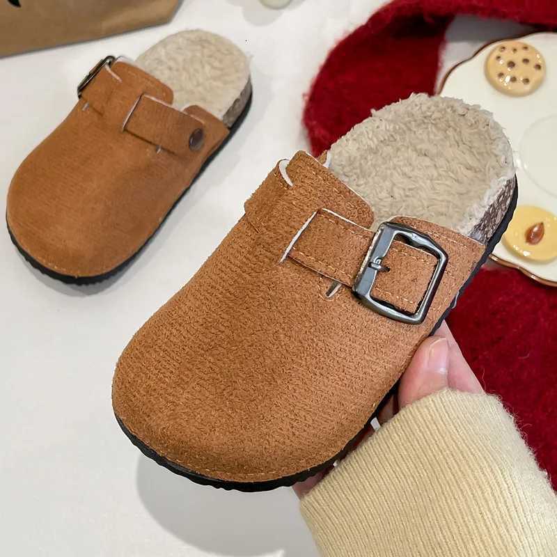 2025 Boys Girls Winter Warm Plush Cork Footbed Fur Clogs Slippers Lady Furry House Flats Cotton SlippersW251121