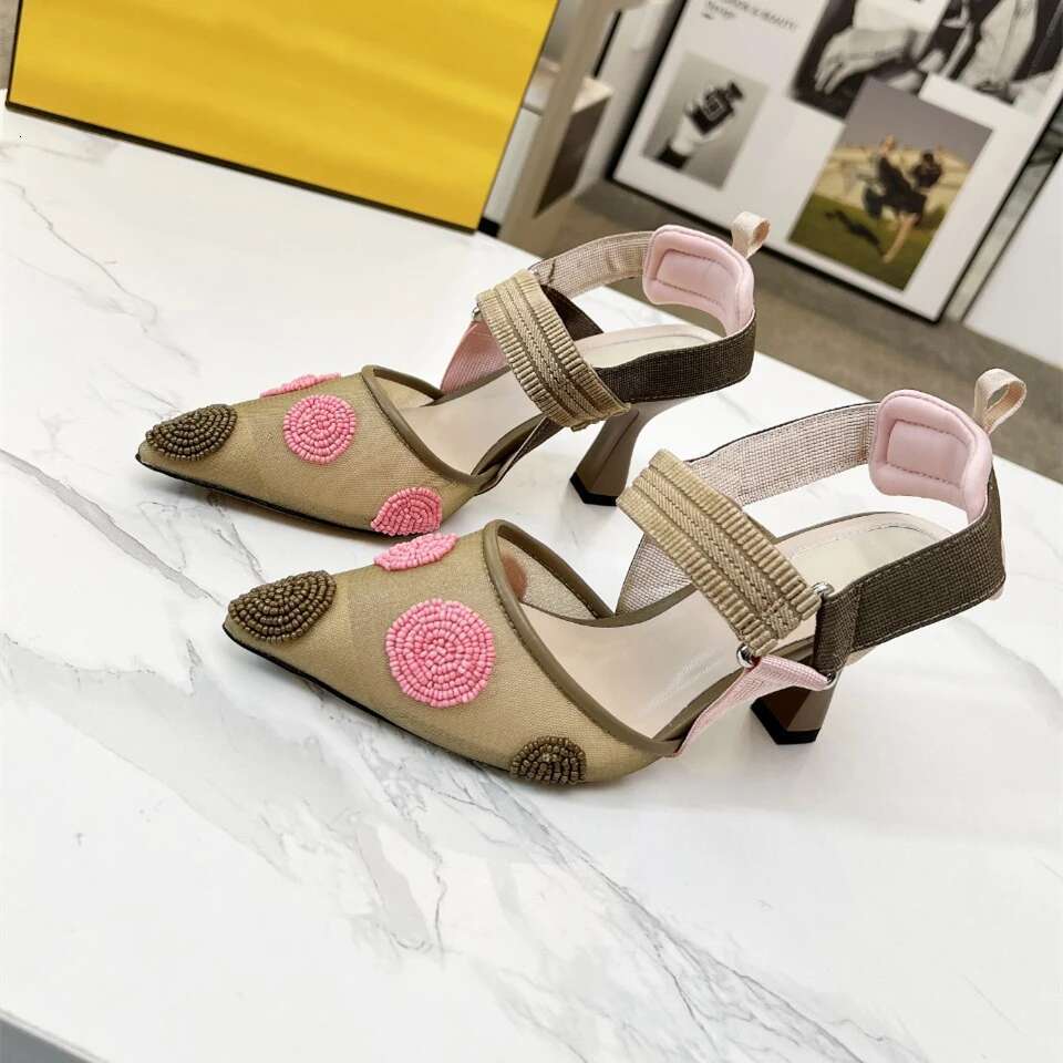 Women Size35-42 Genuine Leather Pumps Super High Heels Mesh String Beads Sandals Pointed Toes Shoes atillas De Mujer
