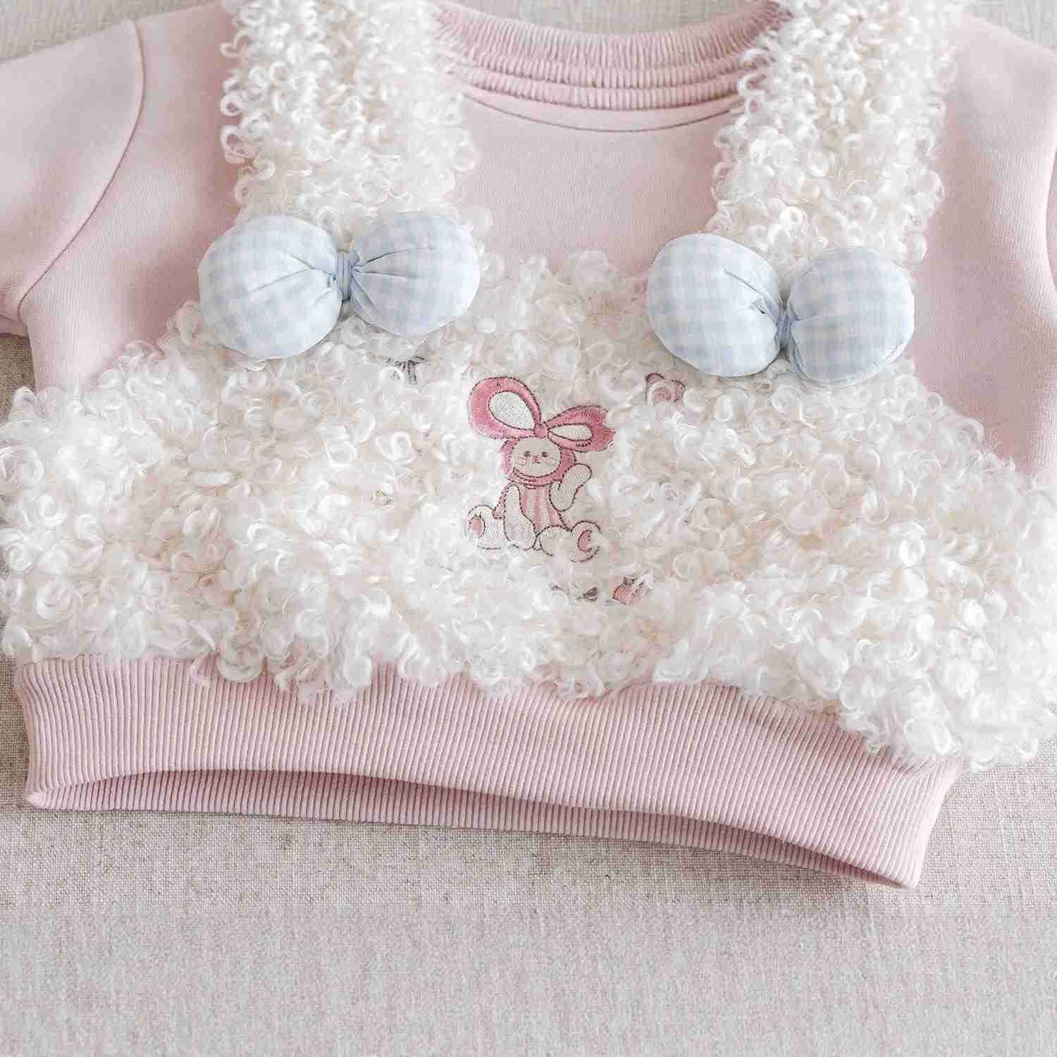 Sanrio Korean Winter Toddler Kid Girls Hoodies Rabbit Bow Little Baby Girls Sweatshirt Thick Warm Fleece Spliced Infant Girls Pullovers H251121