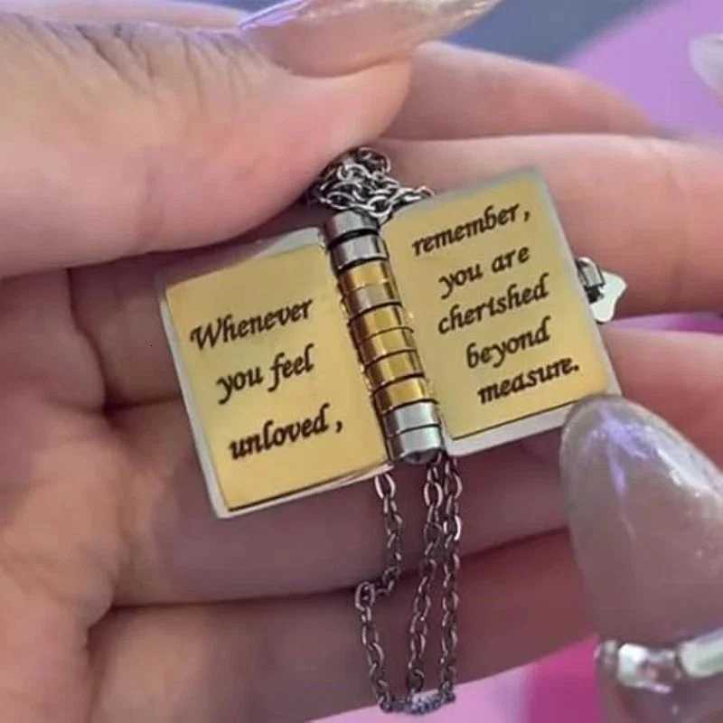 Openable Daughter Book Necklace Stainless Steel Gold Color Message Mini Book Pendant Necklace with Pages of Engraved InformationXJ251121