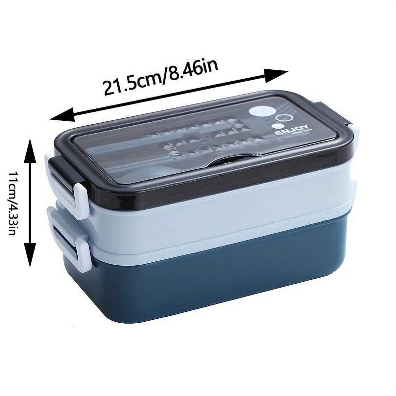 2025 New 1400ml Lunch Box Double Layer Microwave Safe Portable Food Container with Utensils for Picnic Office School UseM251121