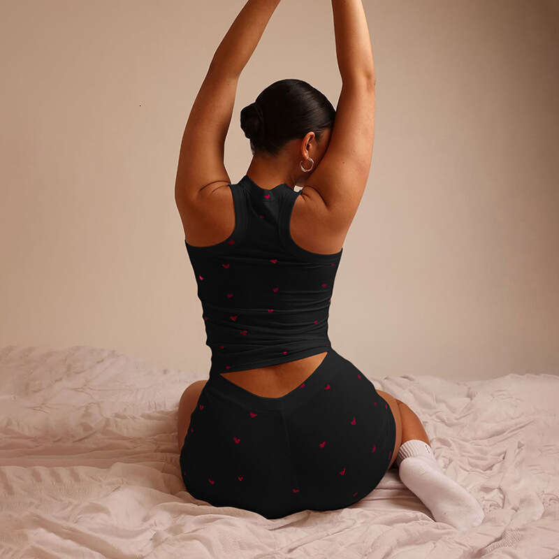 hoodie Women's Wear Summer New Love Printed Tank Top Shorts Sleepwear Two Piece Set Home Clothes Women jacket