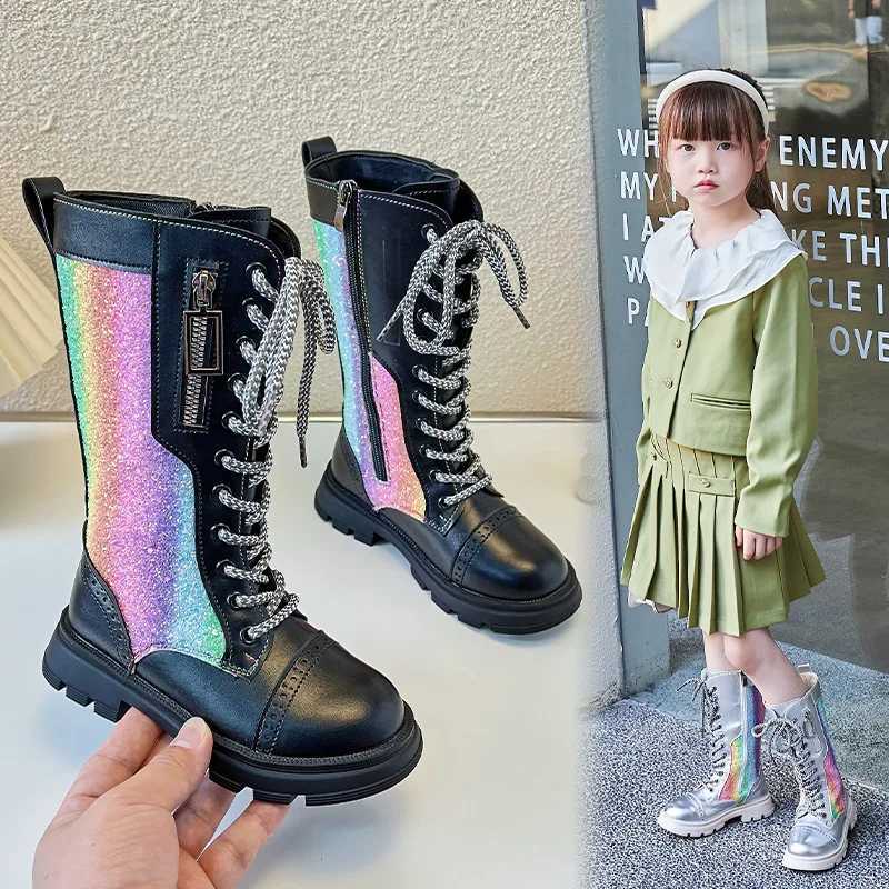 Autumn and Winter 2023 New Childrens Fashion Mid-calf Boots Soft Sole British Style Cool Colorful Narrow Band Versatile ShoesW251121