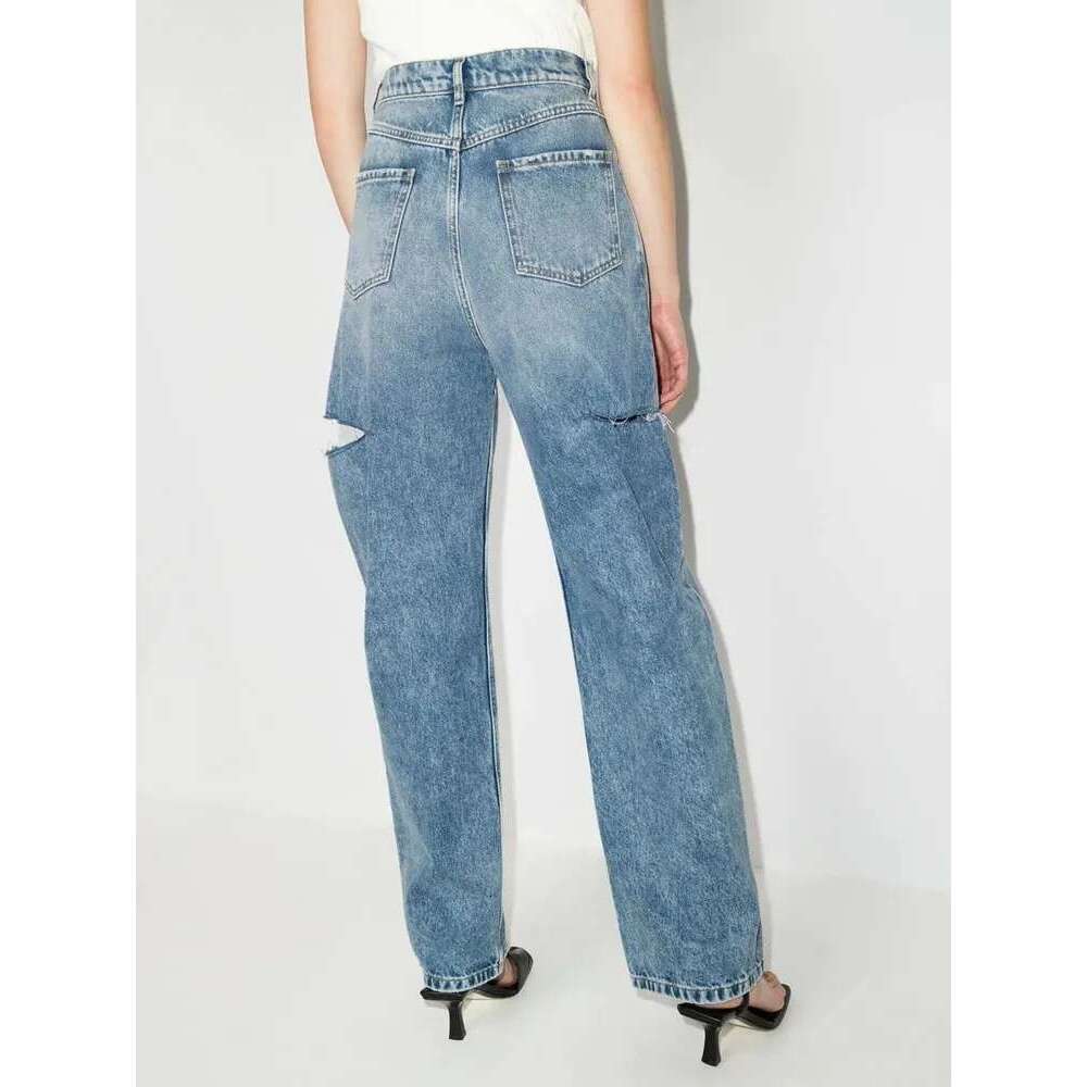 DEAT Women's Loose High Waist Wide Leg Denim Pants Hollow Out Blue Long Straight Jeans Spring 2025 New Fashion L2901h