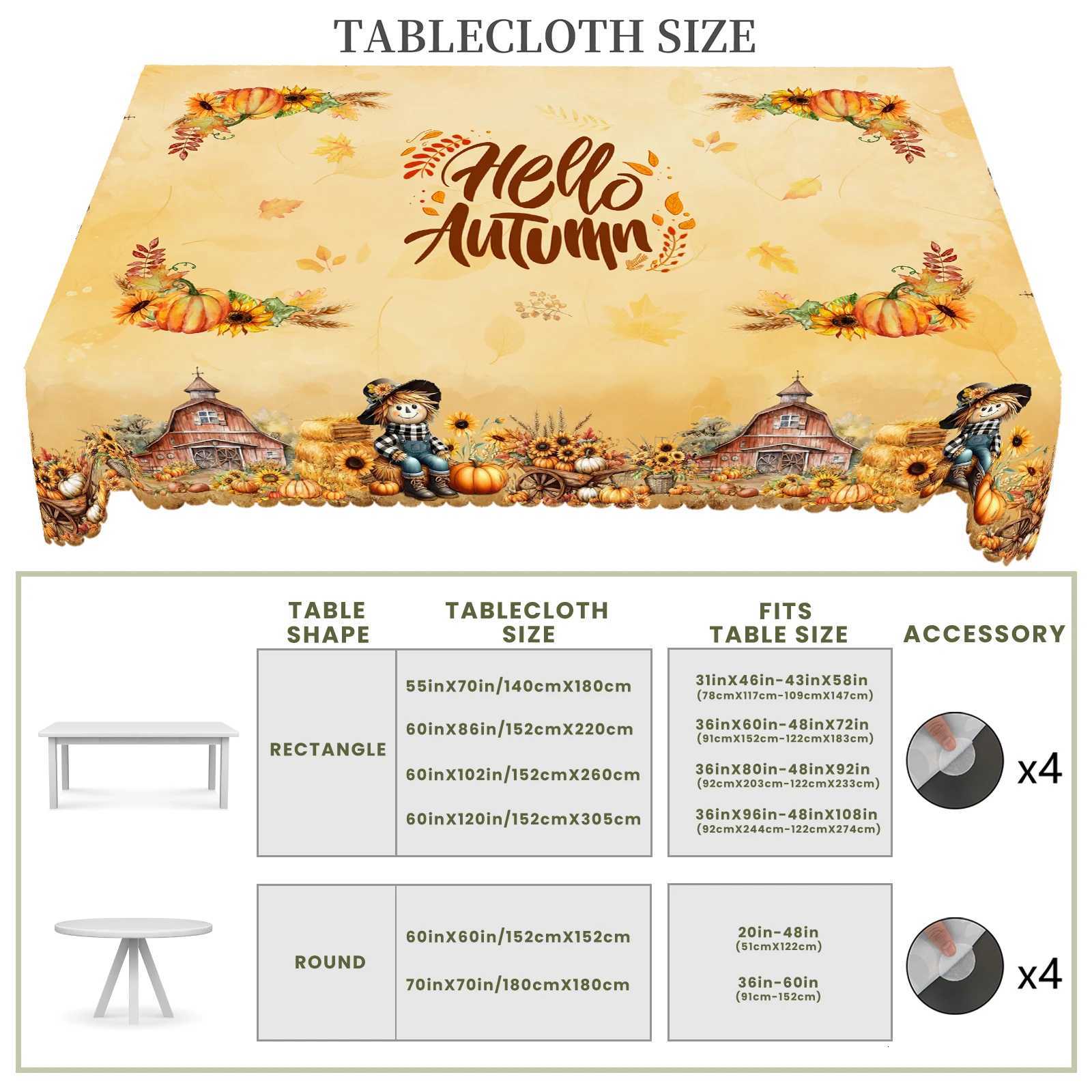 1 Piece of Autumn Scarecrow Round and Rectangular Tablecloth Available in Various Sizes Decorative Tablecloth with Pumpkin and Sunflower Print C251122
