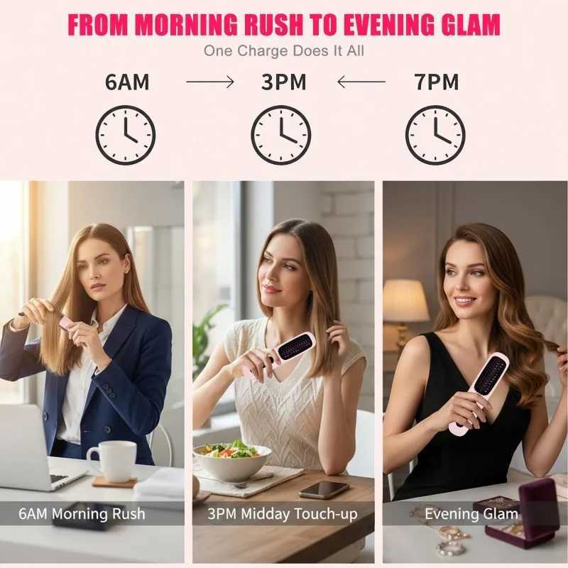 HOT-SALEPortable Mini LCD Display Wireless Hair Straightening Brush-199 Million Negative Ions CombT251122