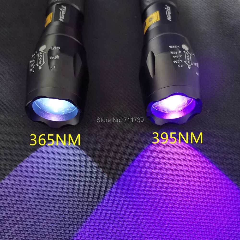 Zoom UV LED Flashlight 365nm 395nm Invisible Ink Marker Cat Dog Urine Tinea Ore Money Scorpion Fluorescence Light Use AAA 18650 C251122