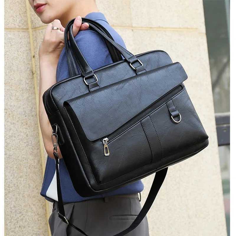 Mens briefcase PU leather handbag computer laptop document shoulder business messenger handbag cross body side bag WT136 Z250421