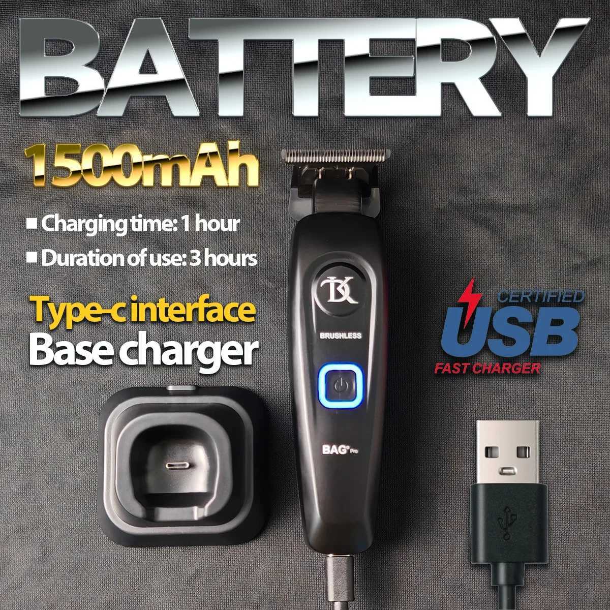 BRCDIP Professional Barber Hair Clipper Kit Base Charger 7500RPM Barber DLC Blade Salon Mens Barber W250422