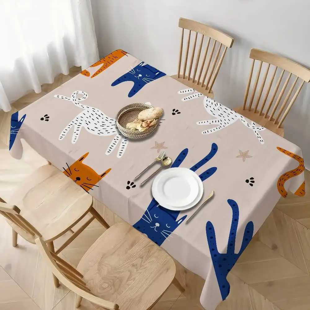 Cute Cartoon Dinosaur/Cat/Rabbit Rectangular Tablecloth - Stain-Resistant For Kitchen Coffee Tables Daily Use C251122